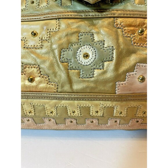 SAMIR VTG Leather Gold Western Boho Patchwork Metallic Cottagecore Handbag Rare - Picture 5 of 15